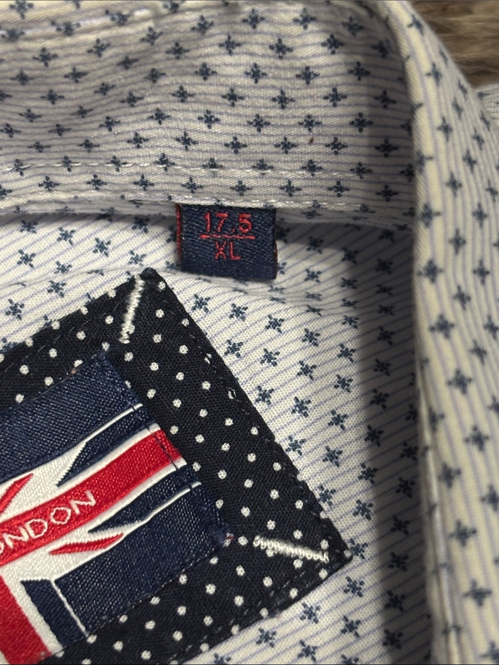 Soul of London White Dress Shirt with Navy Micro Dot and Contrast Trim - Picture 3 of 5